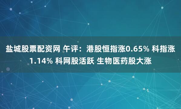 盐城股票配资网 午评:港股恒指涨0.65% 科指涨1.14% 科网股活跃 生物医药股大涨